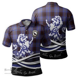 ScotsTee Shop Scottish Rutherford Clan Crest Tartan Polo Shirt Alba Gu Brath Regal Lion Emblem