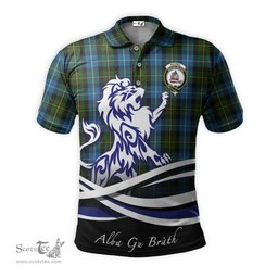 ScotsTee Shop Scottish MacNeil of Barra Clan Crest Tartan Polo Shirt Alba Gu Brath Regal Lion Emblem