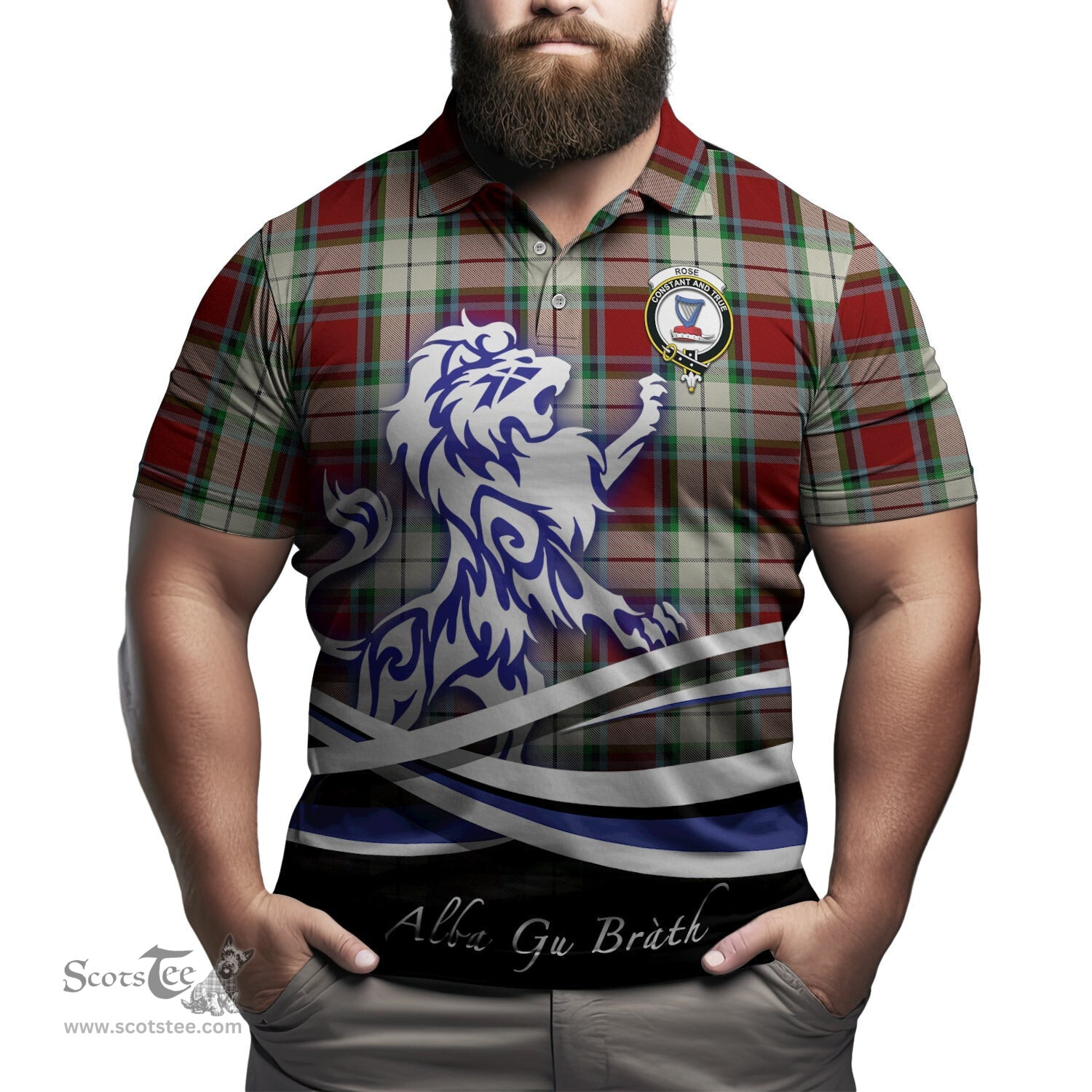 ScotsTee Shop Scottish Rose White Dress Clan Crest Tartan Polo Shirt Alba Gu Brath Regal Lion Emblem