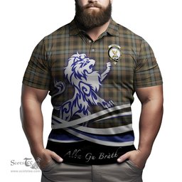 ScotsTee Shop Scottish Stewart Hunting Weathered Clan Crest Tartan Polo Shirt Alba Gu Brath Regal Lion Emblem
