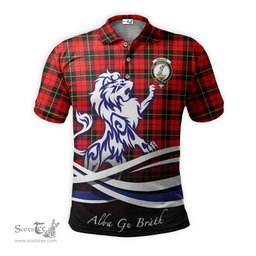 ScotsTee Shop Scottish Wallace Hunting Red Clan Crest Tartan Polo Shirt Alba Gu Brath Regal Lion Emblem