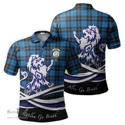 ScotsTee Shop Scottish Ramsay Blue Ancient Clan Crest Tartan Polo Shirt Alba Gu Brath Regal Lion Emblem
