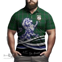 ScotsTee Shop Scottish MacRae Clan Crest Tartan Polo Shirt Alba Gu Brath Regal Lion Emblem
