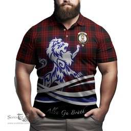ScotsTee Shop Scottish Menzies Hunting Clan Crest Tartan Polo Shirt Alba Gu Brath Regal Lion Emblem
