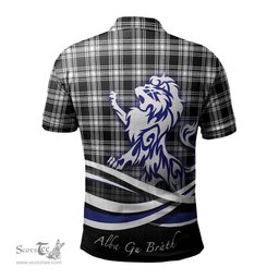 ScotsTee Shop Scottish Menzies Black and White Clan Crest Tartan Polo Shirt Alba Gu Brath Regal Lion Emblem