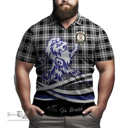 ScotsTee Shop Scottish Menzies Black and White Clan Crest Tartan Polo Shirt Alba Gu Brath Regal Lion Emblem