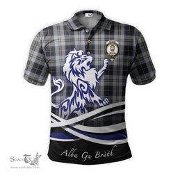 ScotsTee Shop Scottish Menzies Black Dress Clan Crest Tartan Polo Shirt Alba Gu Brath Regal Lion Emblem