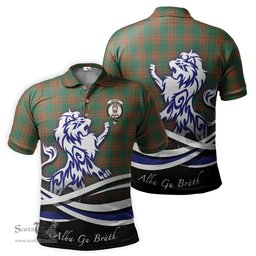 ScotsTee Shop Scottish Menzies Green Ancient Clan Crest Tartan Polo Shirt Alba Gu Brath Regal Lion Emblem