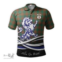 ScotsTee Shop Scottish Menzies Green Ancient Clan Crest Tartan Polo Shirt Alba Gu Brath Regal Lion Emblem