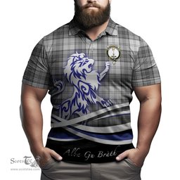 ScotsTee Shop Scottish Glendinning Clan Crest Tartan Polo Shirt Alba Gu Brath Regal Lion Emblem