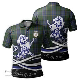 ScotsTee Shop Scottish MacMillan Hunting Clan Crest Tartan Polo Shirt Alba Gu Brath Regal Lion Emblem