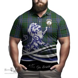 ScotsTee Shop Scottish MacMillan Hunting Clan Crest Tartan Polo Shirt Alba Gu Brath Regal Lion Emblem