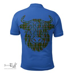 ScotsTee Shop Scottish Bisset Clan Tartan Polo Shirt Scotland Flag Tartan Highland Cow