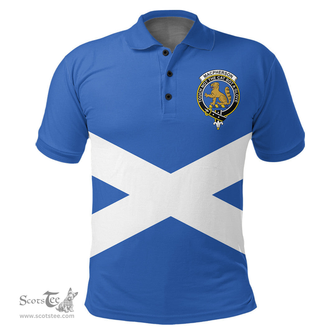 ScotsTee Shop Scottish MacPherson Ancient Clan Tartan Polo Shirt Scotland Flag Tartan Highland Cow
