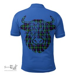 ScotsTee Shop Scottish Sutherland Modern Clan Tartan Polo Shirt Scotland Flag Tartan Highland Cow