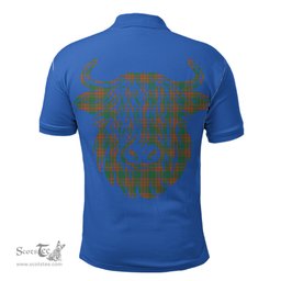 ScotsTee Shop Scottish Menzies Green Ancient Clan Tartan Polo Shirt Scotland Flag Tartan Highland Cow