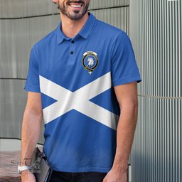 ScotsTee Shop Scottish Ramsay Blue Ancient Clan Tartan Polo Shirt Scotland Flag Tartan Highland Cow