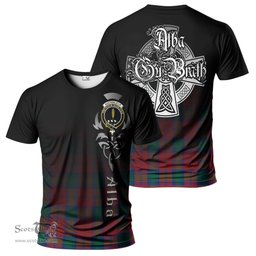 ScotsTee Shop Scottish Auchinleck Clan Crest Tartan T Shirt Featuring Alba Gu Brath Scotland Forever and Ever Celtic Cross