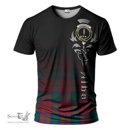 ScotsTee Shop Scottish Auchinleck Clan Crest Tartan T Shirt Featuring Alba Gu Brath Scotland Forever and Ever Celtic Cross