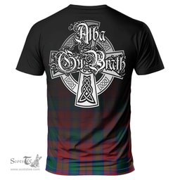 ScotsTee Shop Scottish Auchinleck Clan Crest Tartan T Shirt Featuring Alba Gu Brath Scotland Forever and Ever Celtic Cross