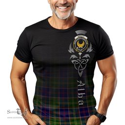 ScotsTee Shop Scottish Arnott Clan Crest Tartan T Shirt Featuring Alba Gu Brath Scotland Forever and Ever Celtic Cross