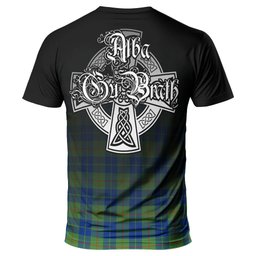 ScotsTee Shop Scottish Barclay Hunting Ancient Clan Crest Tartan T Shirt Featuring Alba Gu Brath Scotland Forever and Ever Celtic Cross