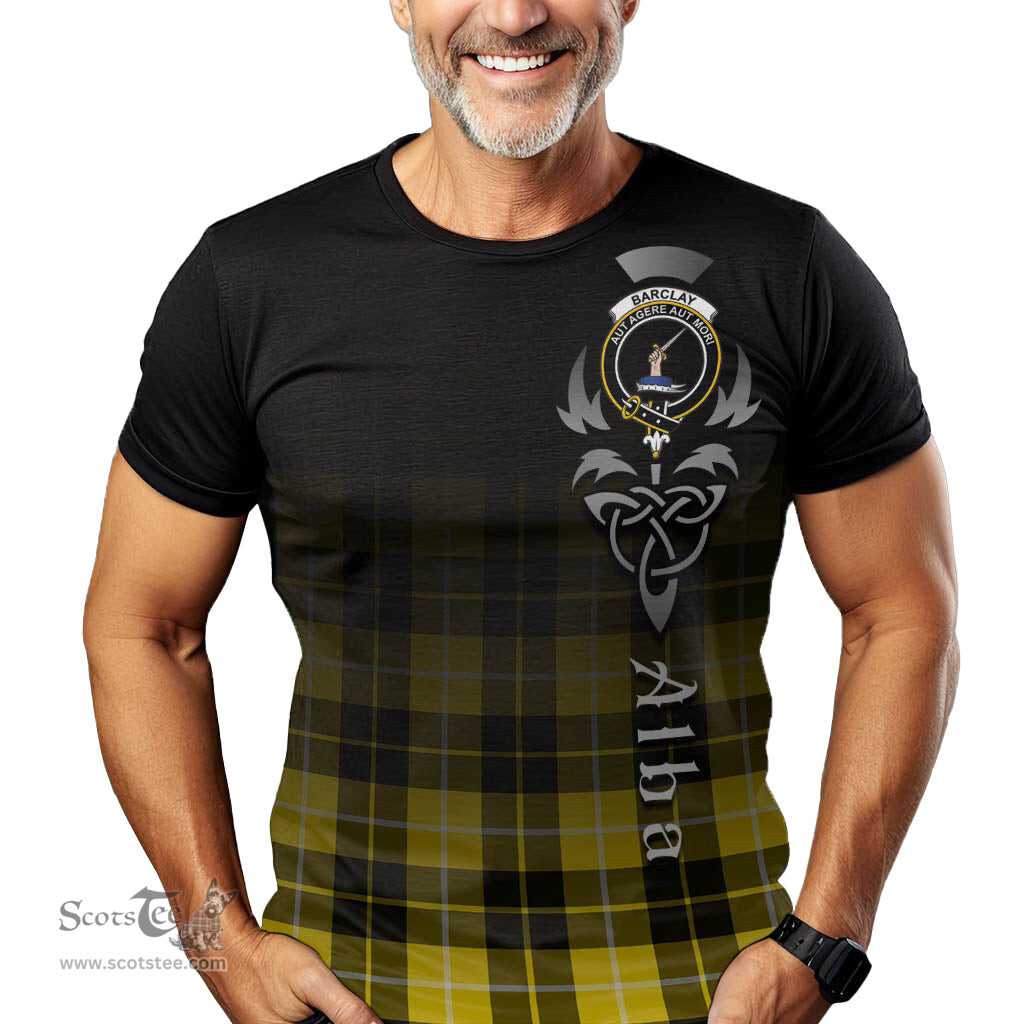 ScotsTee Shop Scottish Barclay Dress Modern Clan Crest Tartan T Shirt Featuring Alba Gu Brath Scotland Forever and Ever Celtic Cross