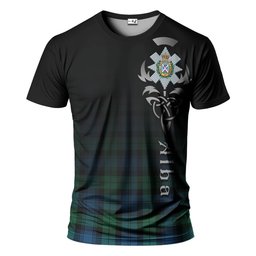 ScotsTee Shop Scottish Black Watch Ancient Clan Crest Tartan T Shirt Featuring Alba Gu Brath Scotland Forever and Ever Celtic Cross