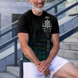 ScotsTee Shop Scottish Black Watch Ancient Clan Crest Tartan T Shirt Featuring Alba Gu Brath Scotland Forever and Ever Celtic Cross