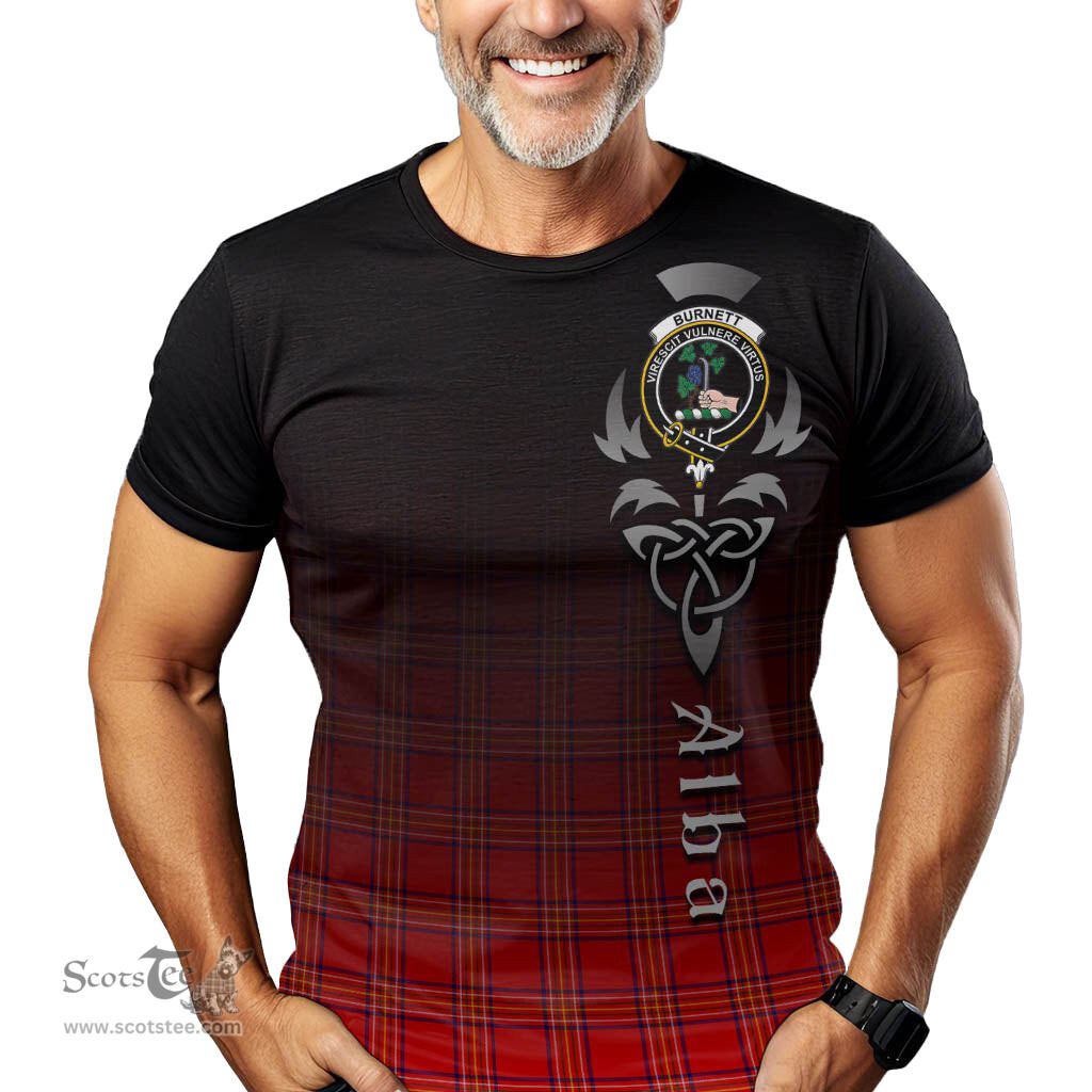 ScotsTee Shop Scottish Burnett Modern Clan Crest Tartan T Shirt Featuring Alba Gu Brath Scotland Forever and Ever Celtic Cross
