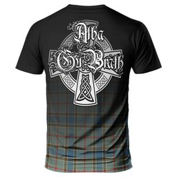ScotsTee Shop Scottish Balfour Blue Clan Crest Tartan T Shirt Featuring Alba Gu Brath Scotland Forever and Ever Celtic Cross