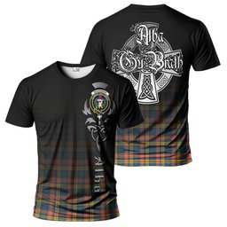 ScotsTee Shop Scottish Buchanan Ancient Clan Crest Tartan T Shirt Featuring Alba Gu Brath Scotland Forever and Ever Celtic Cross