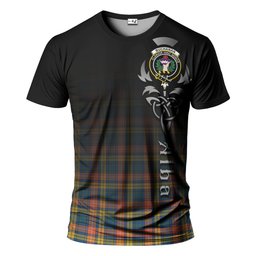 ScotsTee Shop Scottish Buchanan Ancient Clan Crest Tartan T Shirt Featuring Alba Gu Brath Scotland Forever and Ever Celtic Cross