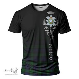 ScotsTee Shop Scottish Black Watch Clan Crest Tartan T Shirt Featuring Alba Gu Brath Scotland Forever and Ever Celtic Cross