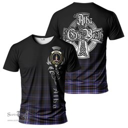 ScotsTee Shop Scottish Dunlop Modern Clan Crest Tartan T Shirt Featuring Alba Gu Brath Scotland Forever and Ever Celtic Cross