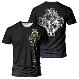 ScotsTee Shop Scottish Douglas Brown Clan Crest Tartan T Shirt Featuring Alba Gu Brath Scotland Forever and Ever Celtic Cross