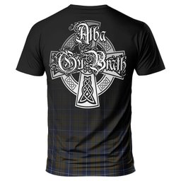ScotsTee Shop Scottish Douglas Brown Clan Crest Tartan T Shirt Featuring Alba Gu Brath Scotland Forever and Ever Celtic Cross