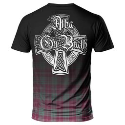 ScotsTee Shop Scottish Crawford Ancient Clan Crest Tartan T Shirt Featuring Alba Gu Brath Scotland Forever and Ever Celtic Cross
