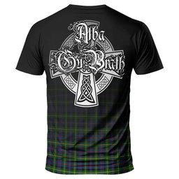 ScotsTee Shop Scottish Farquharson Modern Clan Crest Tartan T Shirt Featuring Alba Gu Brath Scotland Forever and Ever Celtic Cross