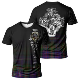 ScotsTee Shop Scottish Chalmers Modern Clan Crest Tartan T Shirt Featuring Alba Gu Brath Scotland Forever and Ever Celtic Cross