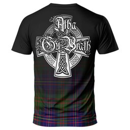 ScotsTee Shop Scottish Chalmers Modern Clan Crest Tartan T Shirt Featuring Alba Gu Brath Scotland Forever and Ever Celtic Cross