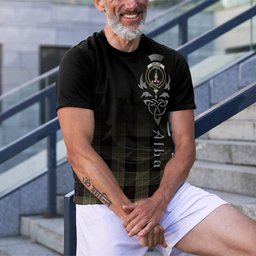 ScotsTee Shop Scottish Dunlop Hunting Clan Crest Tartan T Shirt Featuring Alba Gu Brath Scotland Forever and Ever Celtic Cross