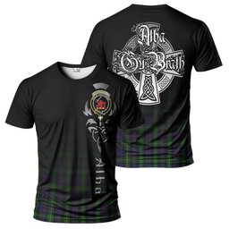 ScotsTee Shop Scottish Farquharson Clan Crest Tartan T Shirt Featuring Alba Gu Brath Scotland Forever and Ever Celtic Cross