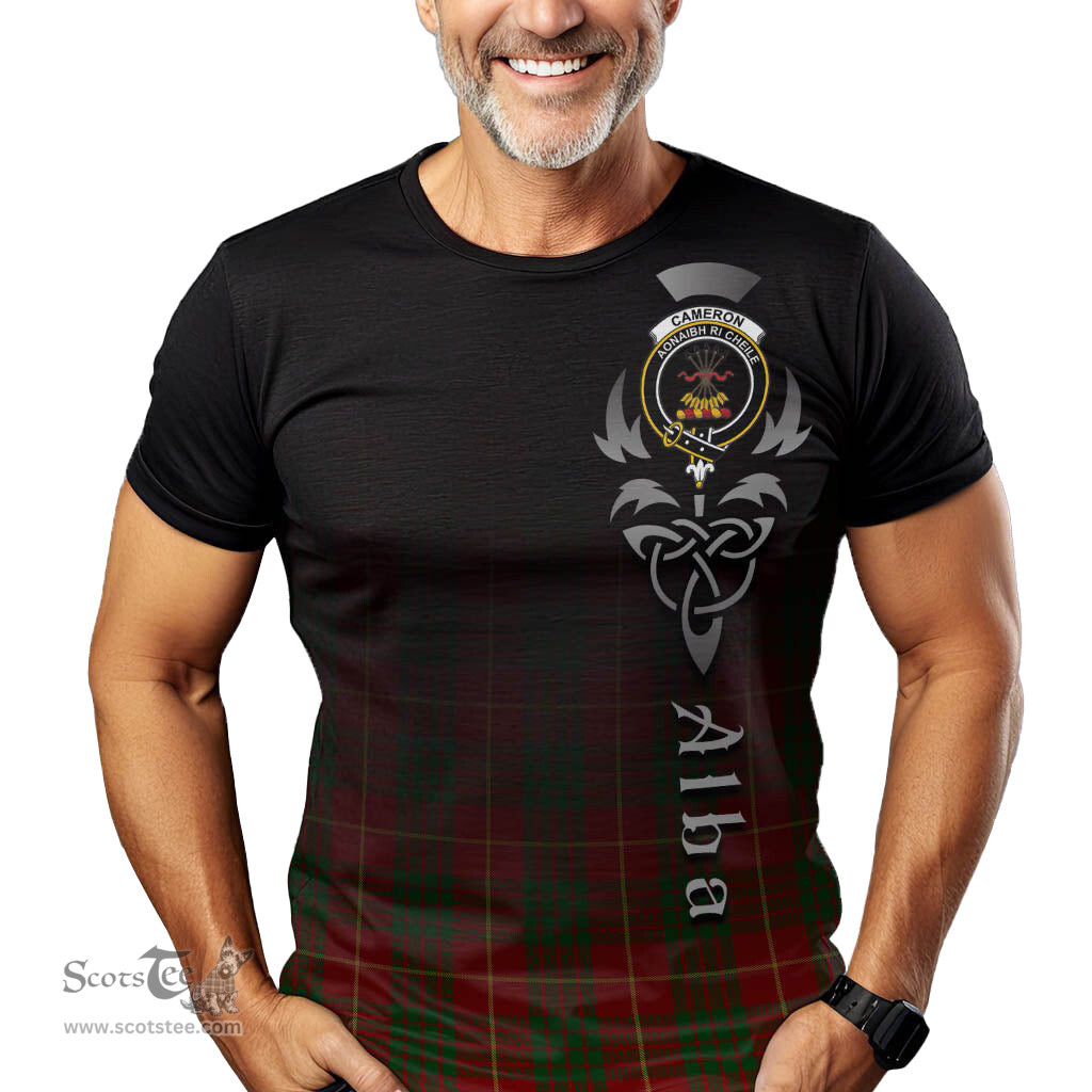 ScotsTee Shop Scottish Cameron Clan Crest Tartan T Shirt Featuring Alba Gu Brath Scotland Forever and Ever Celtic Cross