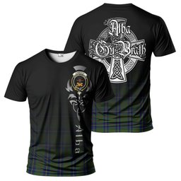 ScotsTee Shop Scottish Cameron of Lochiel Hunting Clan Crest Tartan T Shirt Featuring Alba Gu Brath Scotland Forever and Ever Celtic Cross