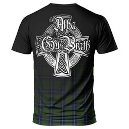 ScotsTee Shop Scottish Cameron of Lochiel Hunting Clan Crest Tartan T Shirt Featuring Alba Gu Brath Scotland Forever and Ever Celtic Cross