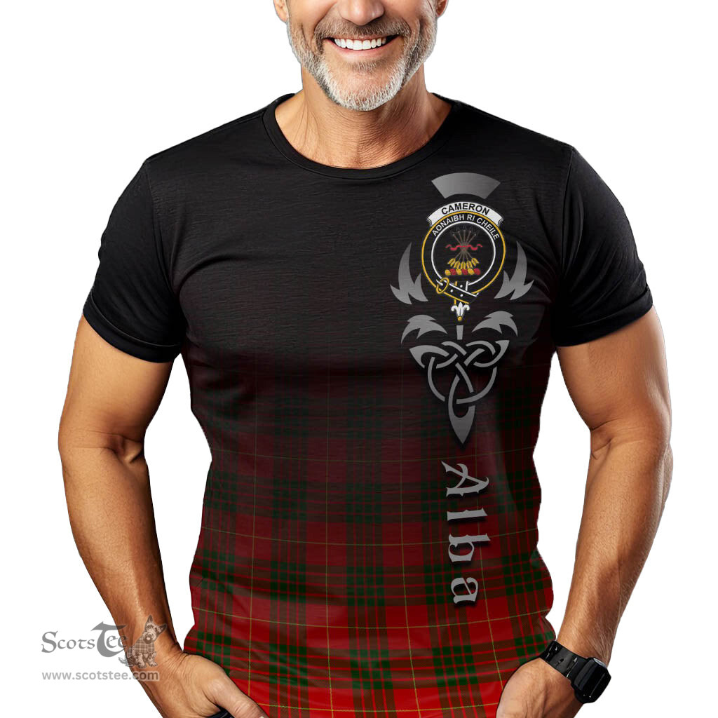 ScotsTee Shop Scottish Cameron Modern Clan Crest Tartan T Shirt Featuring Alba Gu Brath Scotland Forever and Ever Celtic Cross