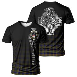 ScotsTee Shop Scottish Clelland Modern Clan Crest Tartan T Shirt Featuring Alba Gu Brath Scotland Forever and Ever Celtic Cross
