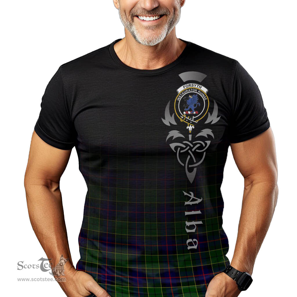 ScotsTee Shop Scottish Forsyth Modern Clan Crest Tartan T Shirt Featuring Alba Gu Brath Scotland Forever and Ever Celtic Cross