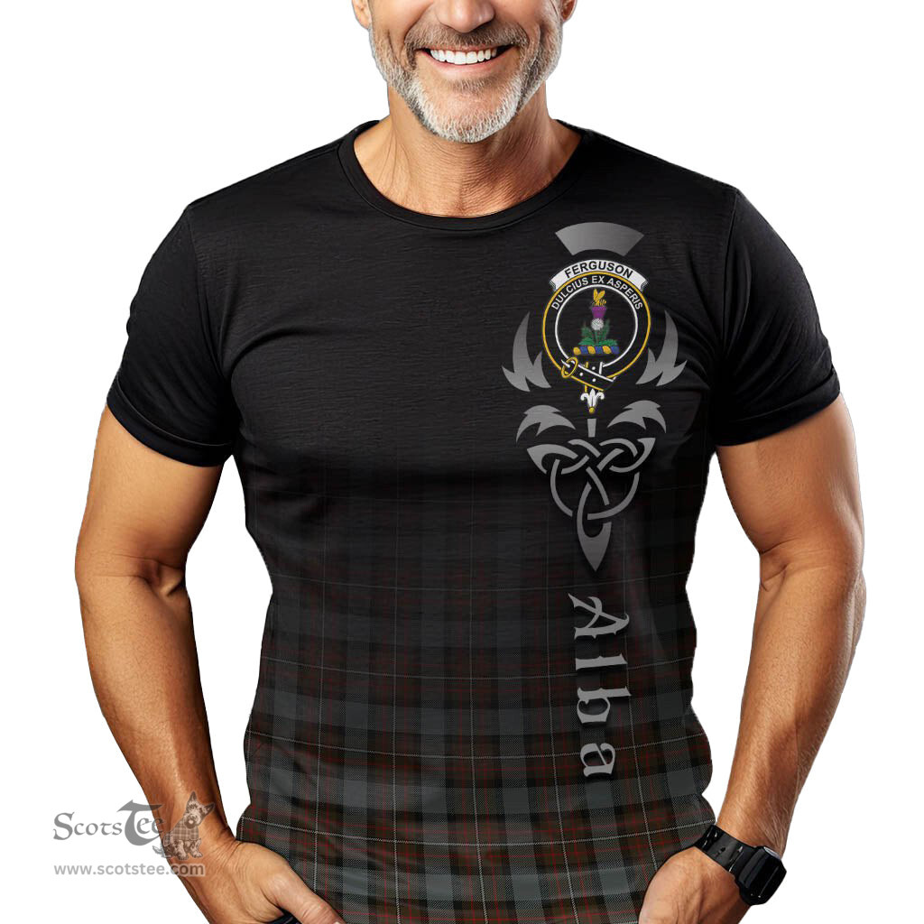 ScotsTee Shop Scottish Ferguson Weathered Clan Crest Tartan T Shirt Featuring Alba Gu Brath Scotland Forever and Ever Celtic Cross